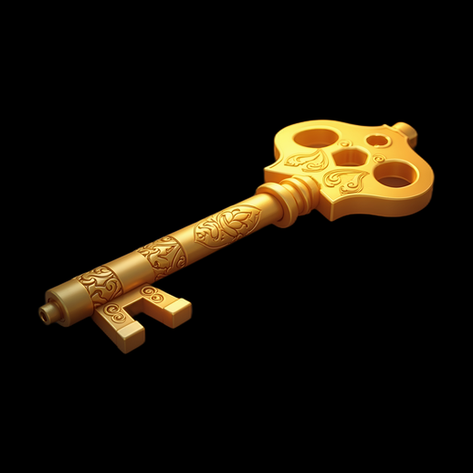Clé dorée ornée 3D - modele 3D gratuit