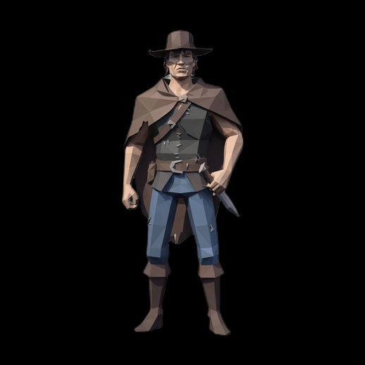 Cowboy low poly 3D gratuit personnage arme