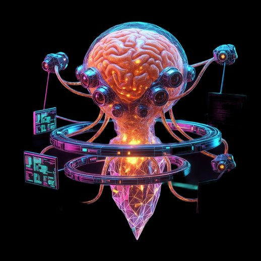 Cerveau cyborg futuriste avec caméras