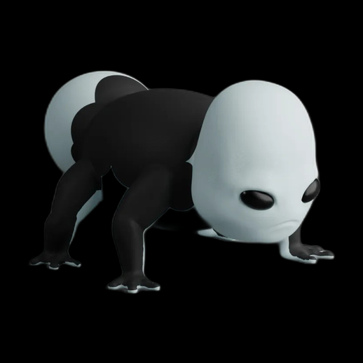 Creature alien 3D gratuit style cartoon noir blanc