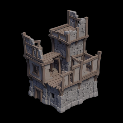 Maison medievale en ruine 3D gratuit stylisee