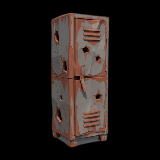 Casier metallique endommage 3D gratuit stylise