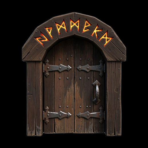 Porte en bois runique fantastique