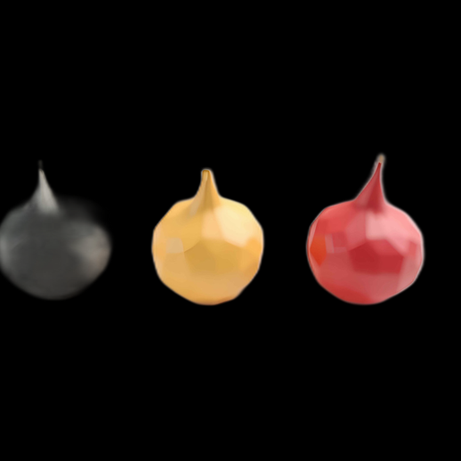 Trois oignons 3D stylisés