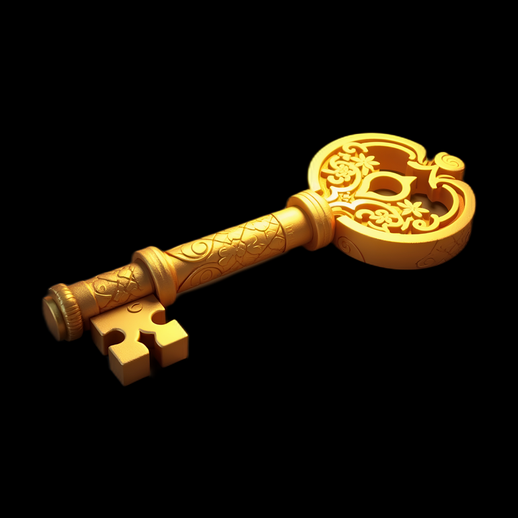 Clé Ornementale Dorée en 3D
