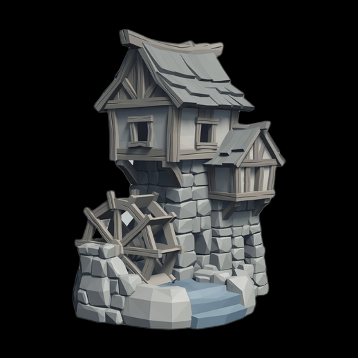 Moulin a eau stylise 3D gratuit