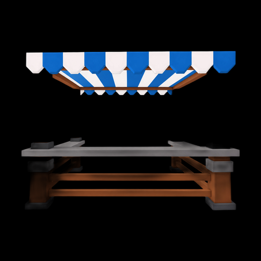 Étal de marché 3D gratuit à auvent rayé bleu