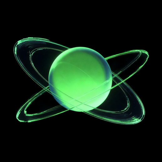 Sphère verte avec anneaux lumineux