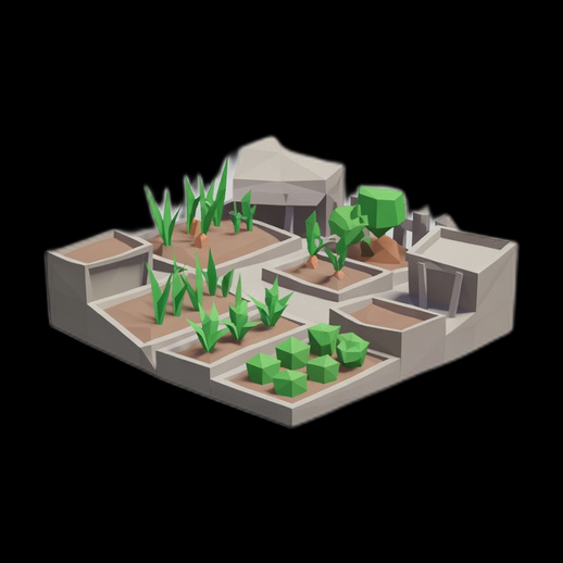 Jardin low poly 3D gratuit avec plantes
