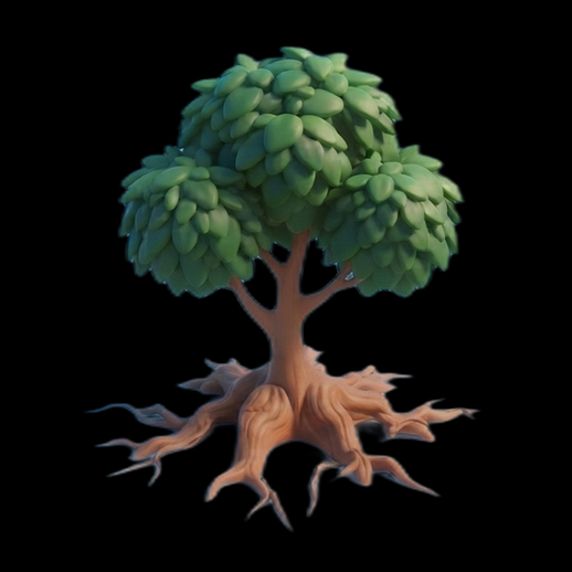 Arbre stylisé 3D gratuit avec racines apparentes - modele 3D gratuit