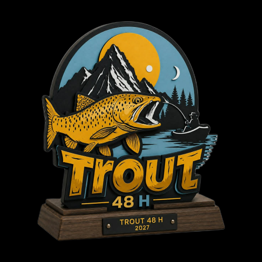 Trophee truite 3D gratuit style peche