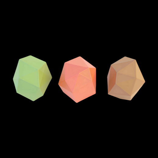 Trois roches géométriques aux couleurs pastel