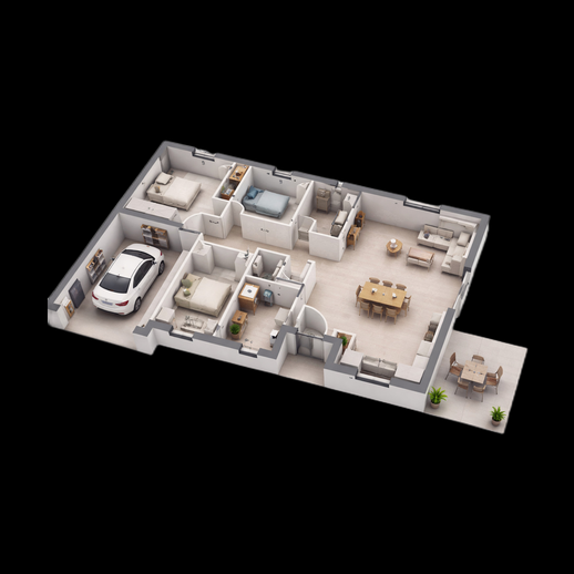Plan maison moderne 3D gratuit interieur detaille - modele 3D gratuit