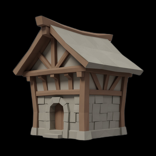 Maison medievale 3D gratuit style low poly