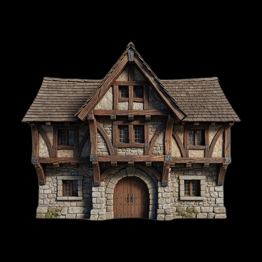 Maison medievale 3D gratuit en pierre et bois