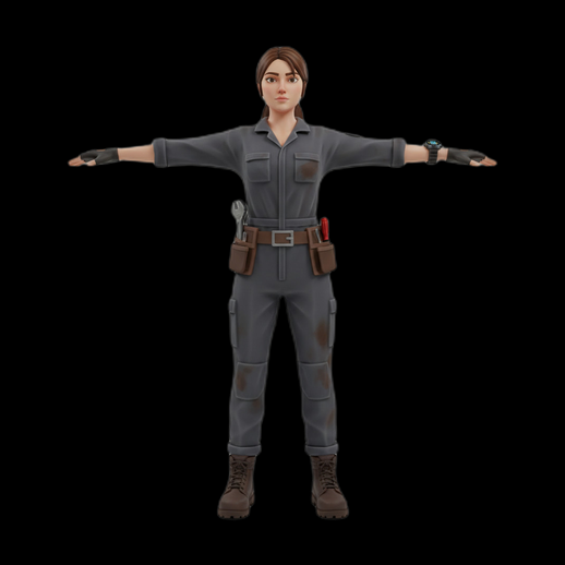 Personnage mecanicienne 3D gratuit en tenue de travail