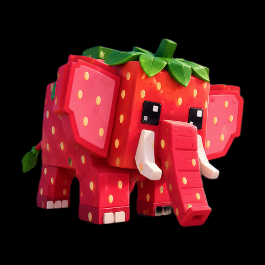 Éléphant fraise cartoon 3D gratuit style low poly