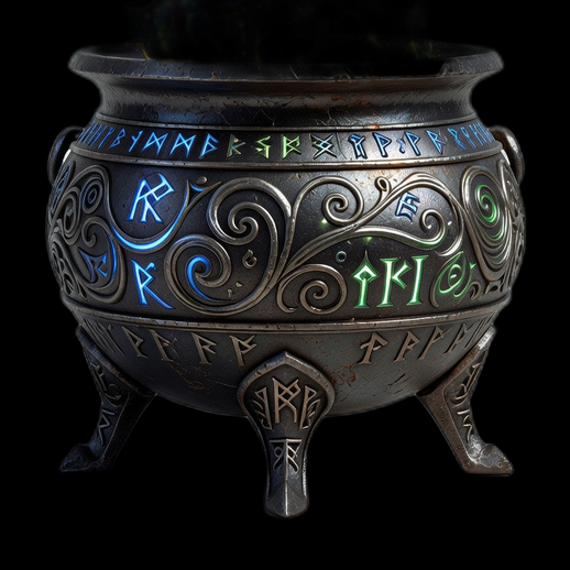 Chaudron magique 3D gratuit avec runes lumineuses