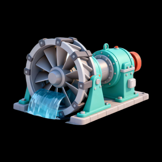Turbine hydraulique 3D stylisée
