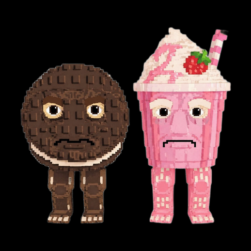 Personnages desserts voxel 3D gratuit cookie milkshake