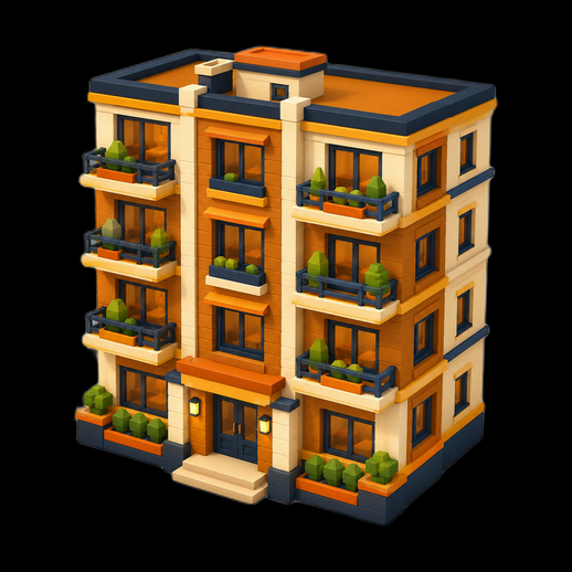 Immeuble residentiel 3D gratuit style cartoon moderne - modele 3D gratuit
