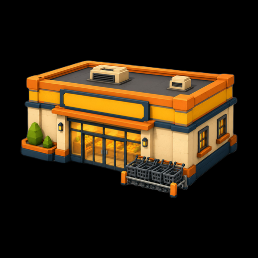 Magasin supermarche 3D gratuit style low poly
