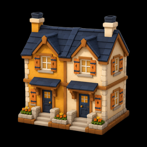 Maison cottage 3D gratuit style cartoon detaille
