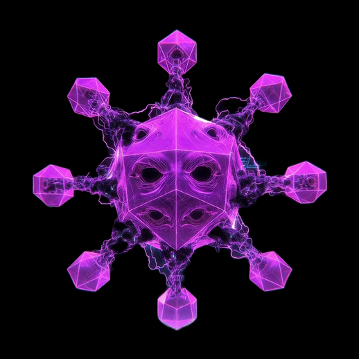 3D Purple Icosahedron with Cuboctahedron Tendrils