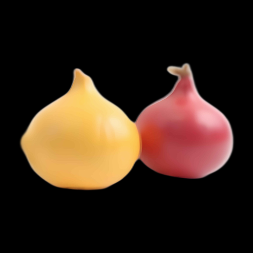 Oignons 3D jaunes et rouges