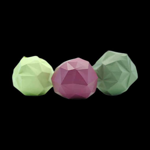 Trois sphères géométriques low poly