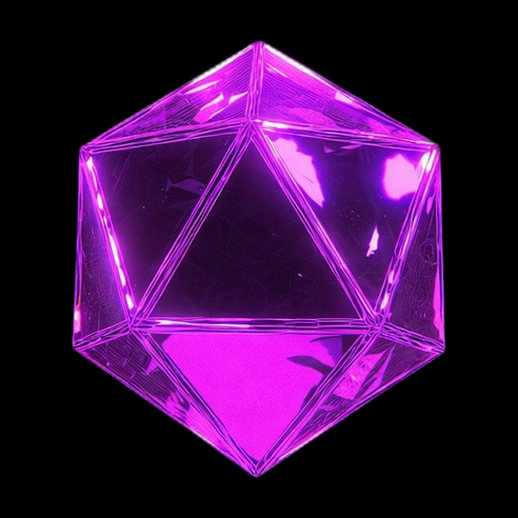 Icosaèdre lumineux violet 3D