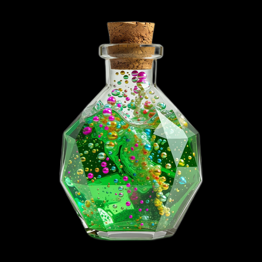 Potion verte dans un flacon géométrique