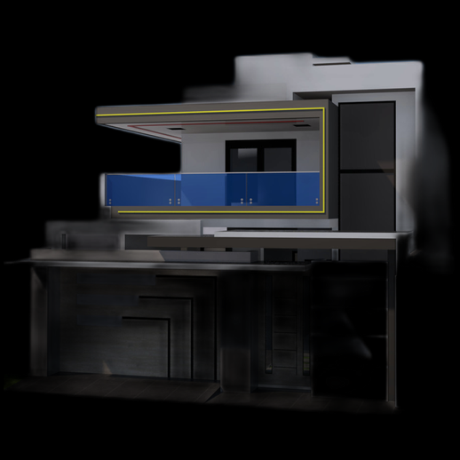 Maison moderne 3D gratuit avec balcon vitré