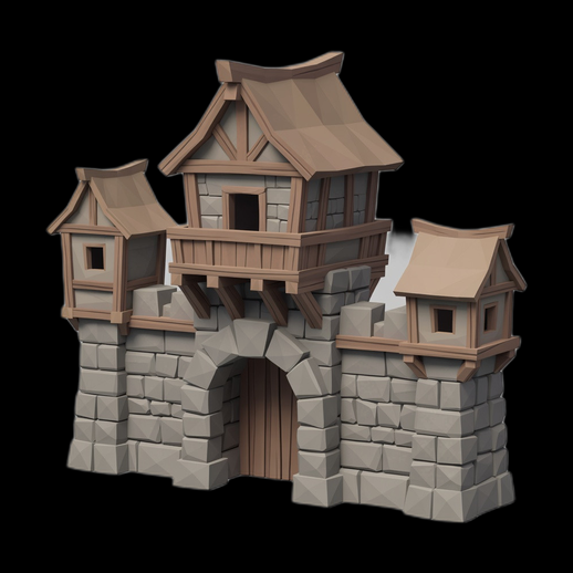 Porte fortifiee medievale 3D gratuit stylisee