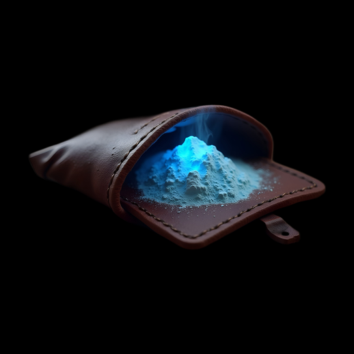 Poudre magique bleue dans une bourse
