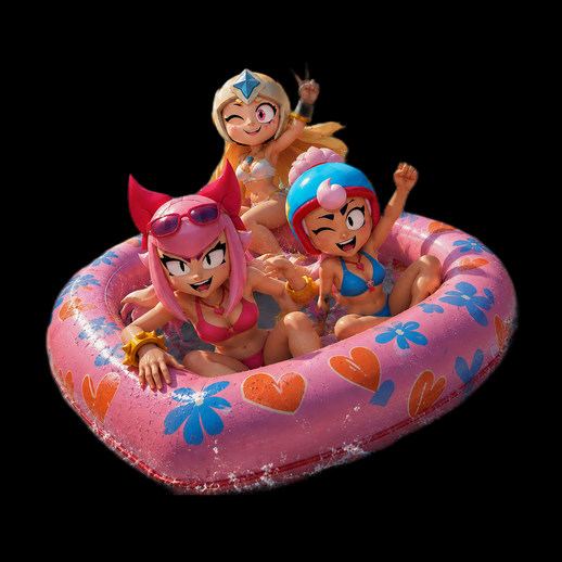 Personnages cartoon 3D gratuits sur bouée gonflable cœur - modele 3D gratuit