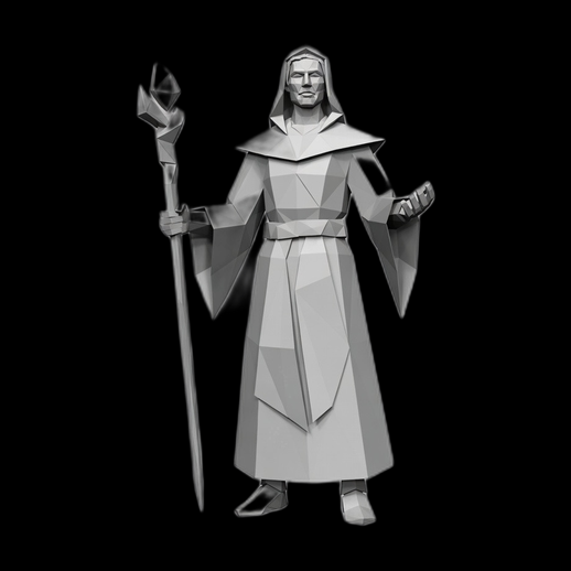 Magicien low poly 3D gratuit avec bâton