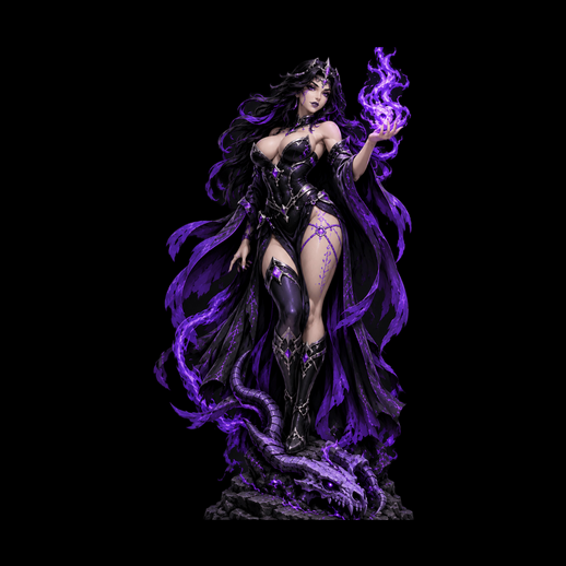 Sorcière fantasy 3D gratuit en violet magique - modele 3D gratuit