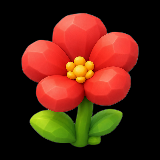 Fleur rouge stylisee 3D gratuit low poly - modele 3D gratuit