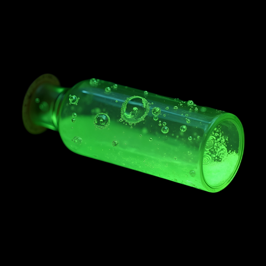 Potion verte luminescente en verre