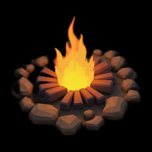 Feu de camp stylisé en 3D