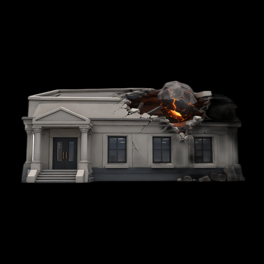 Batiment classique impact meteorite 3D gratuit - modele 3D gratuit