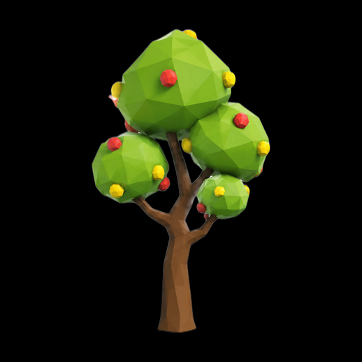 Arbre fruitier low poly 3D gratuit stylise