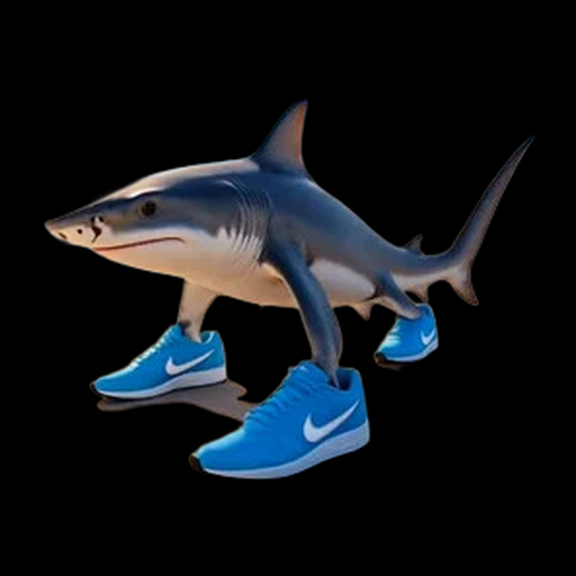 Requin avec des baskets bleues