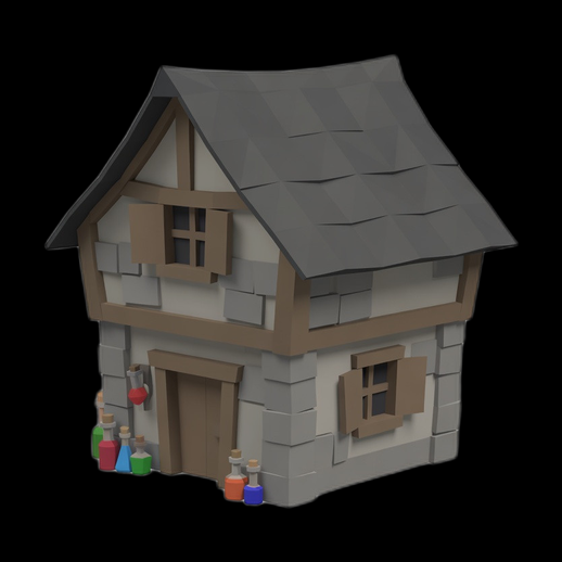 Maison medievale stylisee 3D gratuit fantasy