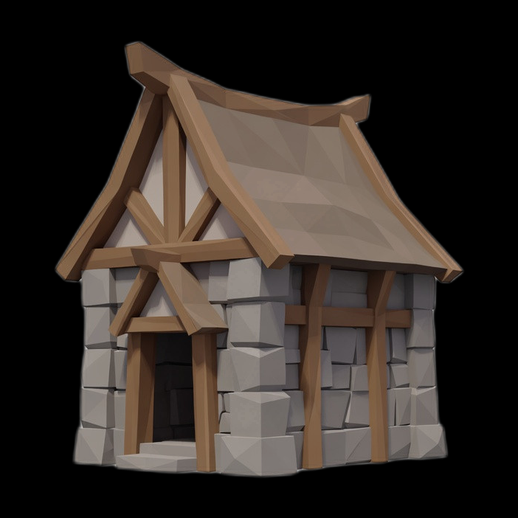 Maison medievale 3D gratuit style low poly