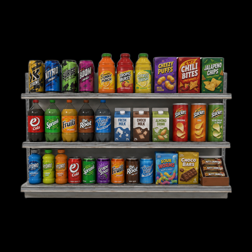 Etagere supermarche 3D gratuit boissons et snacks