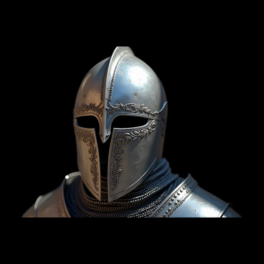 Casque de chevalier argenté orné
